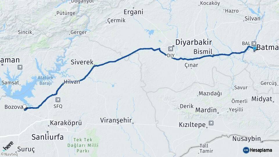 Batman Bozova Şanlıurfa Arası Kaç Km - Yol Haritası