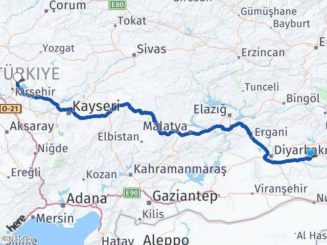 Batman Boztepe Kırşehir Arası Kaç Km - Yol Haritası