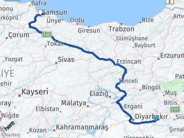 Batman Canik Samsun Arası Kaç Km - Yol Haritası