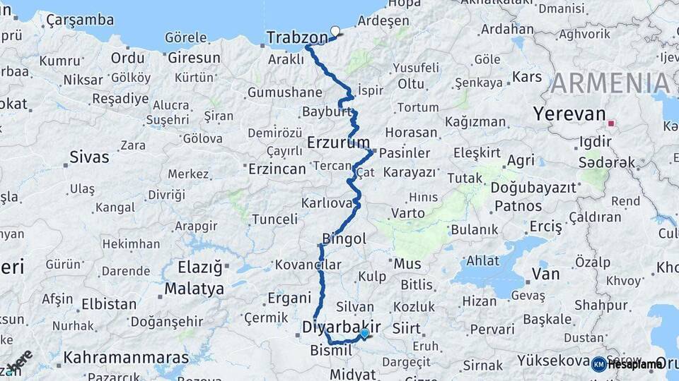 Batman Çayeli Rize Arası Kaç Km - Yol Haritası