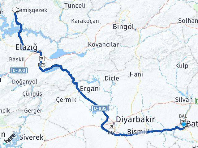 Batman Çemişgezek Tunceli Arası Kaç Km - Yol Haritası