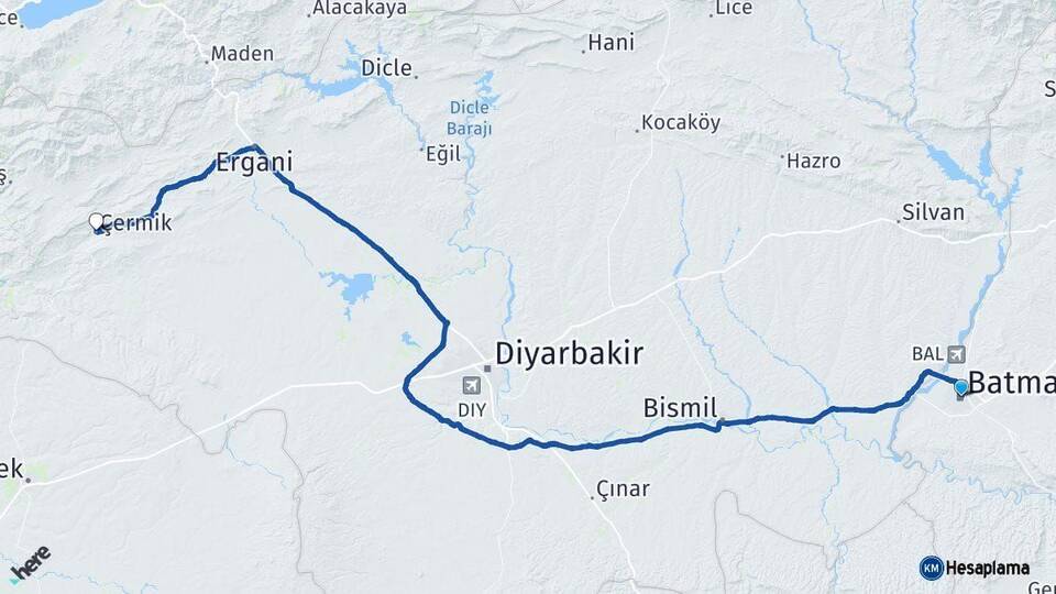 Batman Çermik Diyarbakır Arası Kaç Km - Yol Haritası