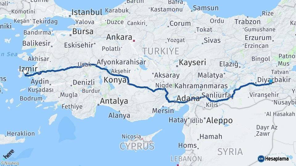 Batman Çeşme İzmir Arası Kaç Km - Yol Haritası
