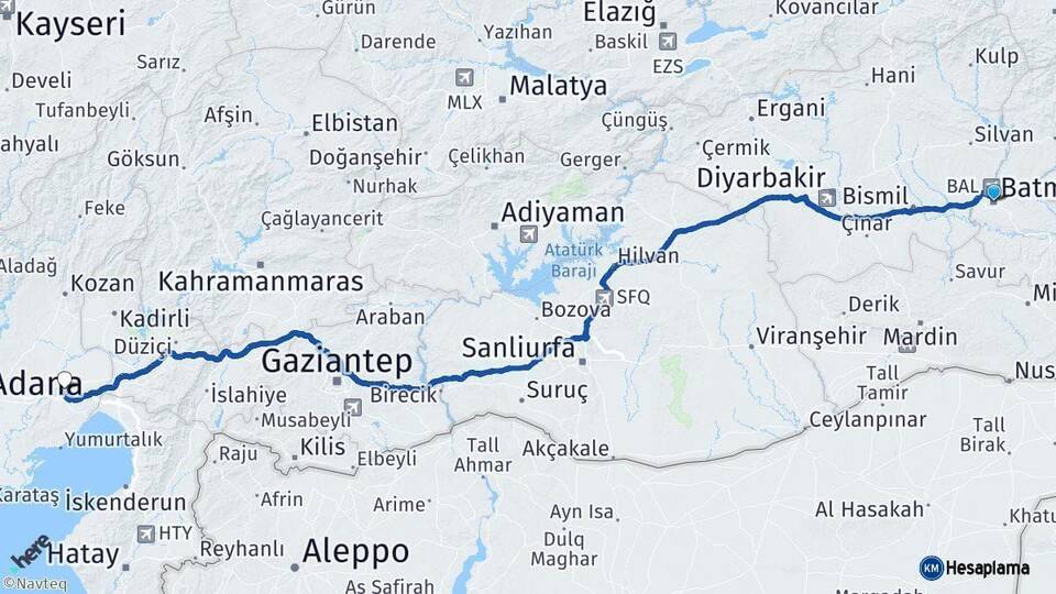 Batman Ceyhan Adana Arası Kaç Km - Yol Haritası
