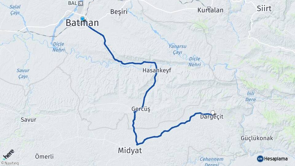 Batman Dargeçit Mardin Arası Kaç Km - Yol Haritası