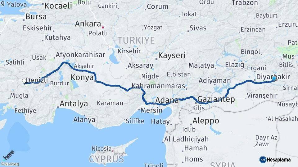 Batman Denizli Arası Kaç Km - Yol Haritası