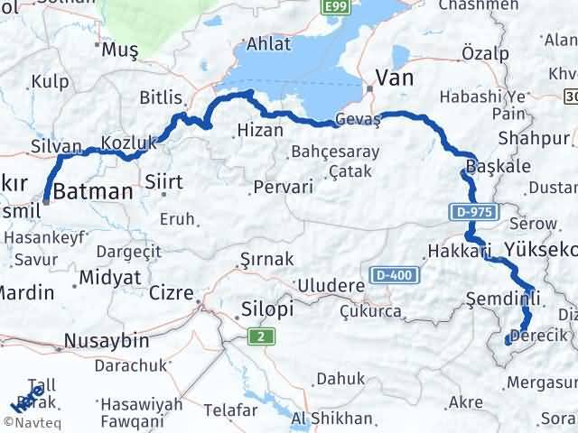 Batman Derecik Hakkari Arası Kaç Km - Yol Haritası