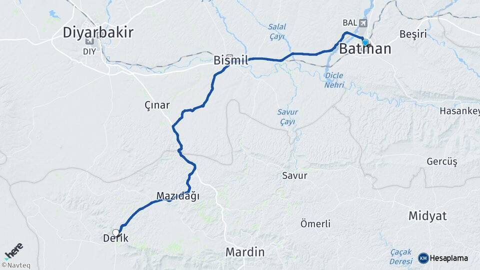 Batman Derik Mardin Arası Kaç Km - Yol Haritası