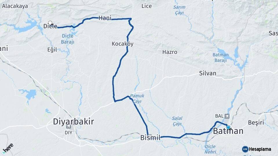 Batman Dicle Diyarbakır Arası Kaç Km - Yol Haritası