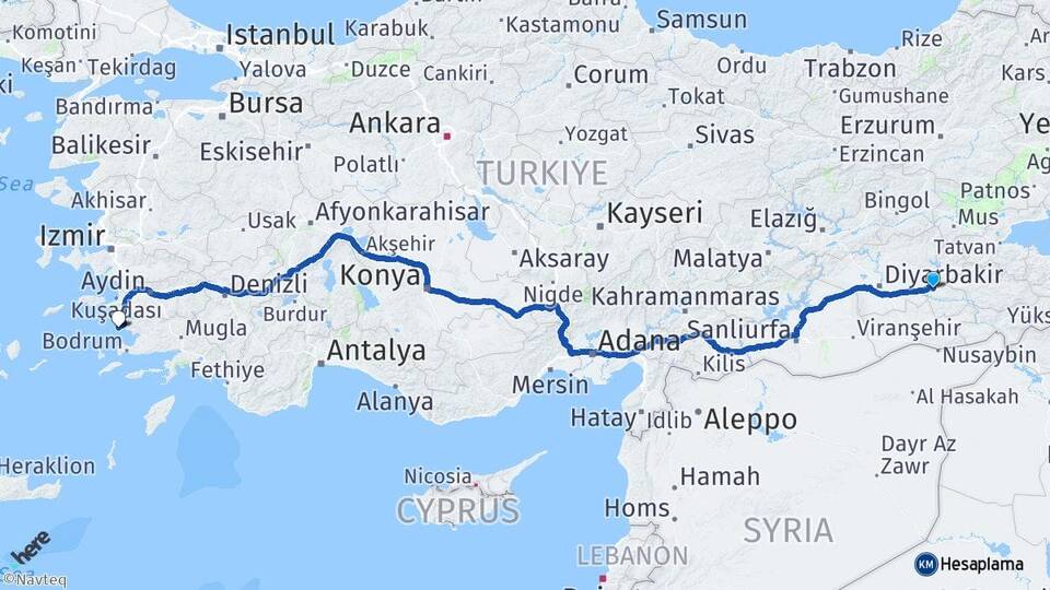 Batman Didim Aydın Arası Kaç Km - Yol Haritası