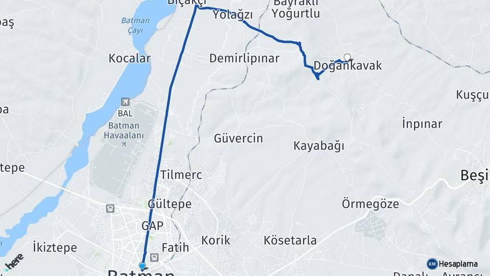 Batman Doğankavak Beşiri Arası Kaç Km - Yol Haritası