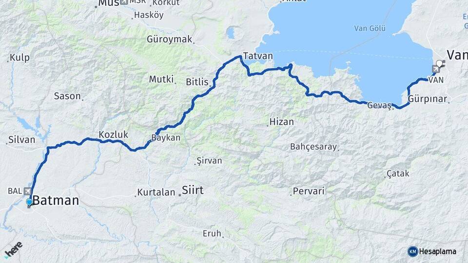 Batman Edremit Van Arası Kaç Km - Yol Haritası