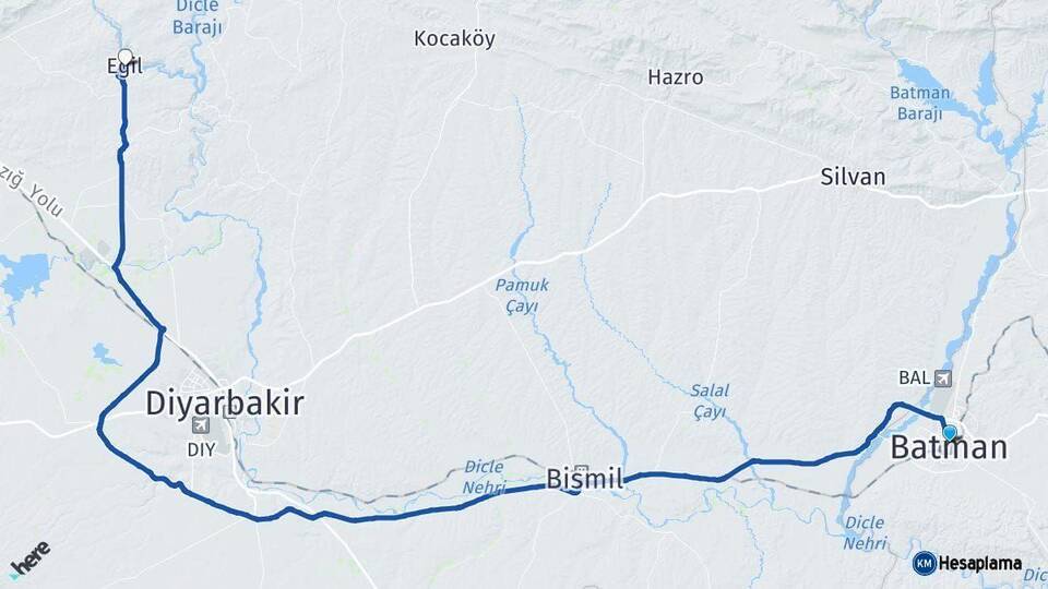 Batman Eğil Diyarbakır Arası Kaç Km - Yol Haritası