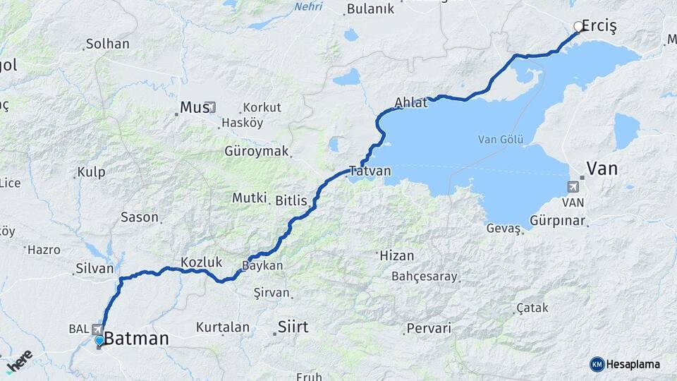 Batman Erciş Van Arası Kaç Km - Yol Haritası