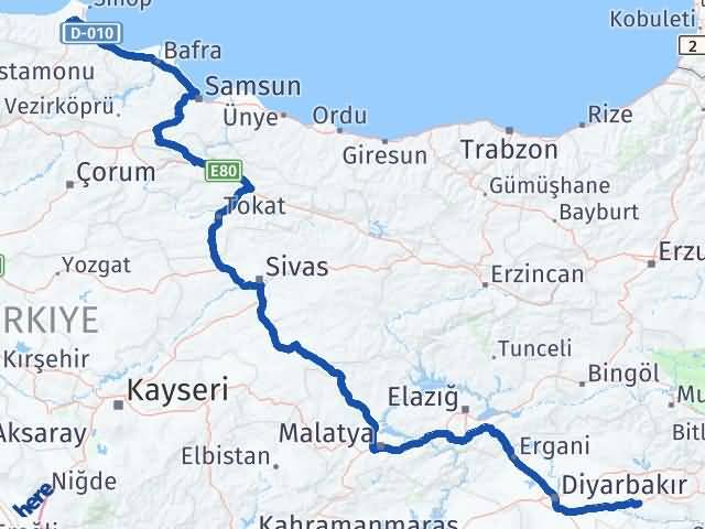 Batman Erfelek Sinop Arası Kaç Km - Yol Haritası