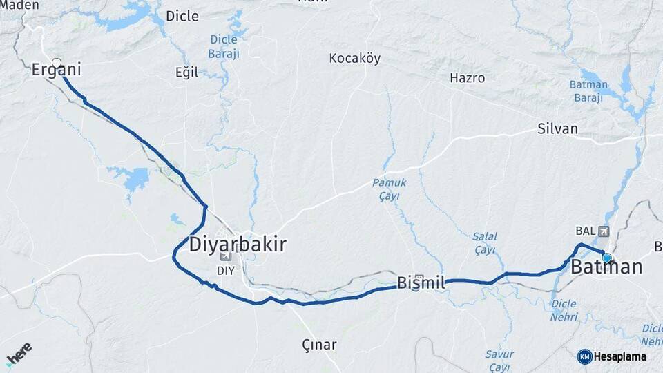 Batman Ergani Diyarbakır Arası Kaç Km - Yol Haritası