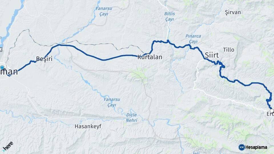 Batman Eruh Siirt Arası Kaç Km - Yol Haritası