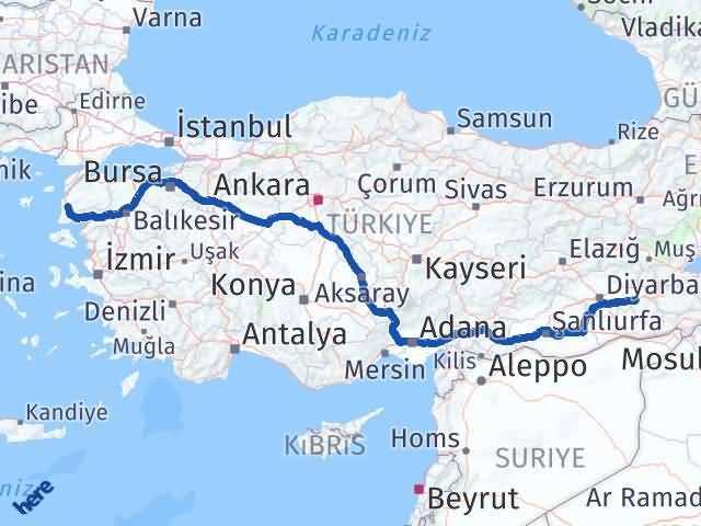 Batman Ezine Çanakkale Arası Kaç Km - Yol Haritası