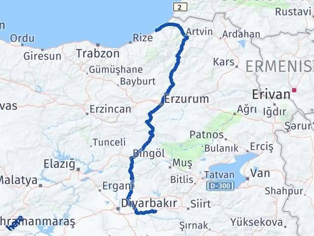 Batman Fındıklı Rize Arası Kaç Km - Yol Haritası