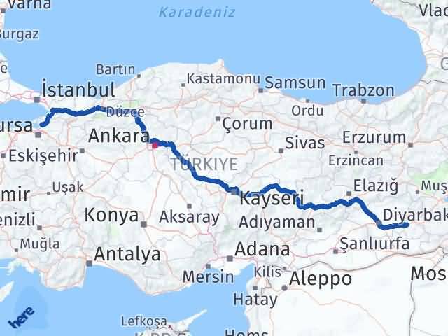 Batman Gemlik Bursa Arası Kaç Km - Yol Haritası