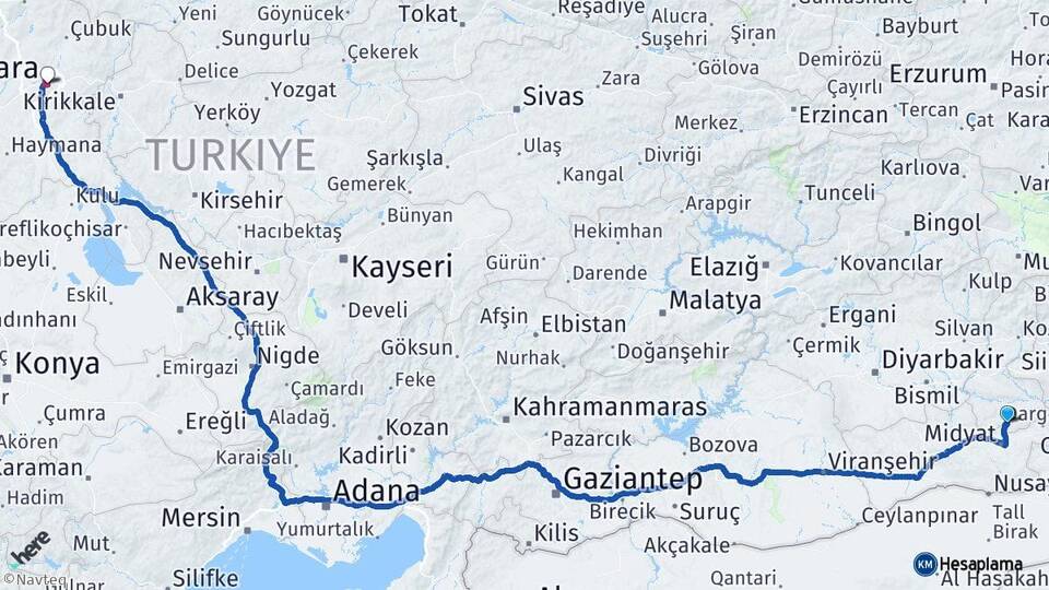 Batman Gercüş Ankara Arası Kaç Km - Yol Haritası