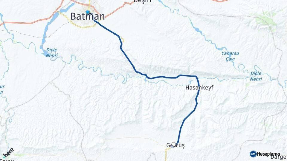 Batman Gercüş Arası Kaç Km - Yol Haritası