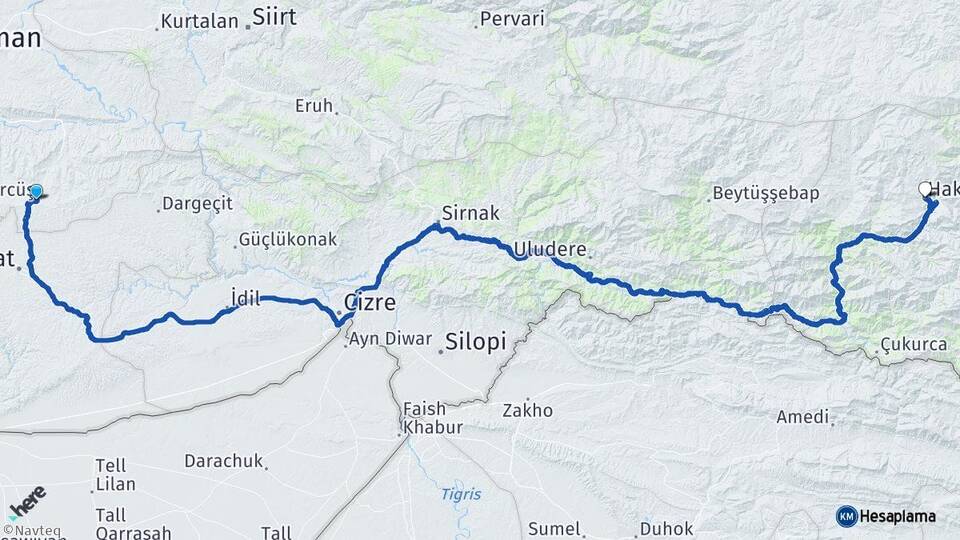 Batman Gercüş Hakkari Arası Kaç Km - Yol Haritası