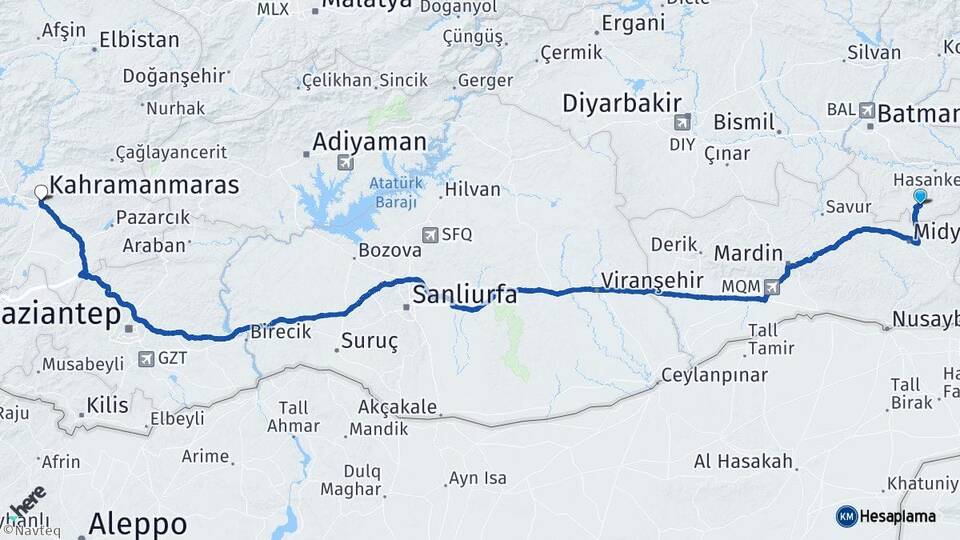 Batman Gercüş Kahramanmaraş Arası Kaç Km - Yol Haritası