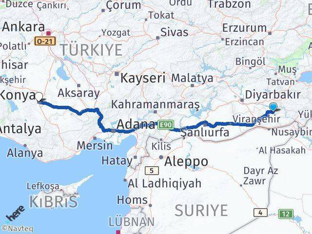 Gercüş Konya Arası Kaç Km - Yol Tarifi