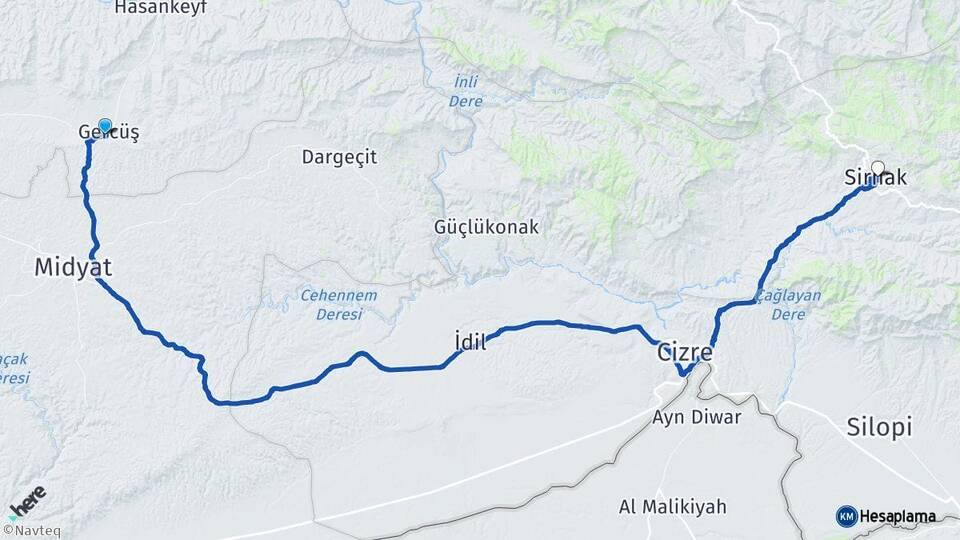 Batman Gercüş Şırnak Arası Kaç Km - Yol Haritası