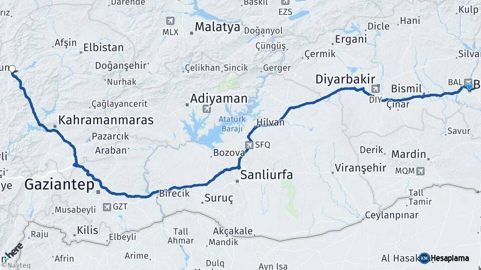 Batman Göksun Kahramanmaraş Arası Kaç Km - Yol Haritası