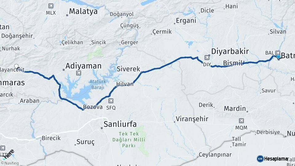 Batman Gölbaşı Adıyaman Arası Kaç Km - Yol Haritası