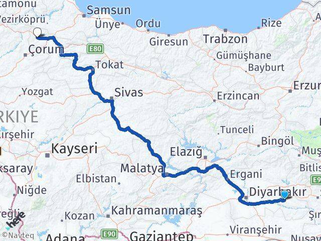 Batman Gümüşhacıköy Amasya Arası Kaç Km - Yol Haritası