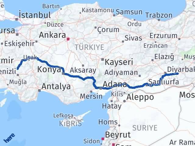 Batman Güney Denizli Arası Kaç Km - Yol Haritası