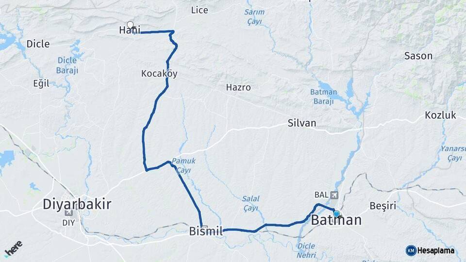 Batman Hani Diyarbakır Arası Kaç Km - Yol Haritası