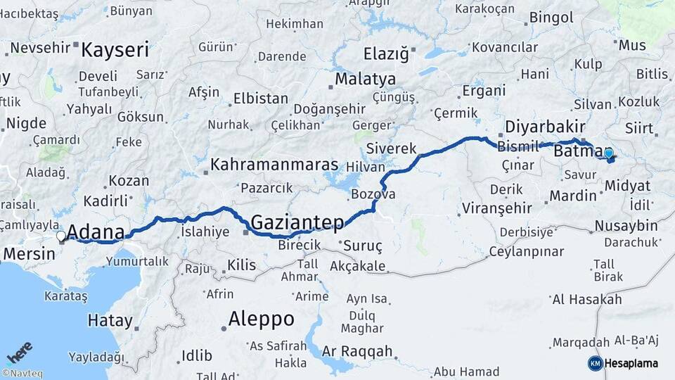 Batman Hasankeyf Adana Arası Kaç Km - Yol Haritası