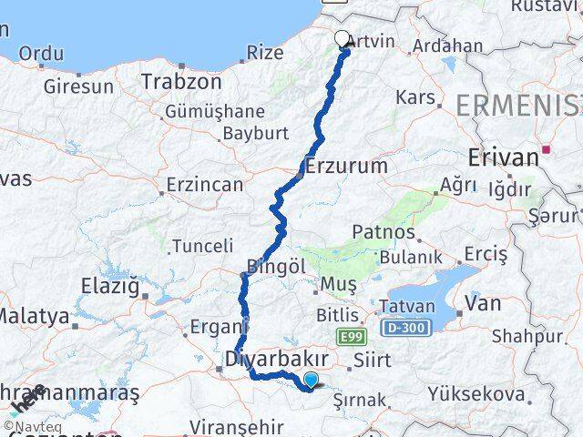 Batman Hasankeyf Artvin Arası Kaç Km - Yol Haritası