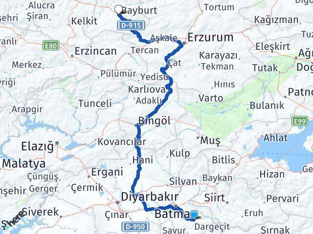 Batman Hasankeyf Bayburt Arası Kaç Km - Yol Haritası