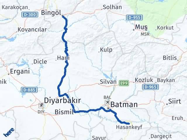 Batman Hasankeyf Bingöl Arası Kaç Km - Yol Haritası