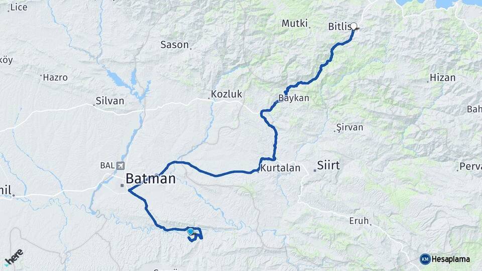 Batman Hasankeyf Bitlis Arası Kaç Km - Yol Haritası