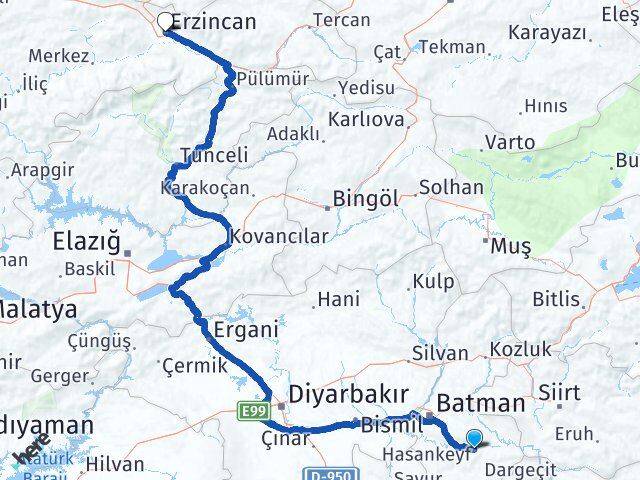 Batman Hasankeyf Erzincan Arası Kaç Km - Yol Haritası