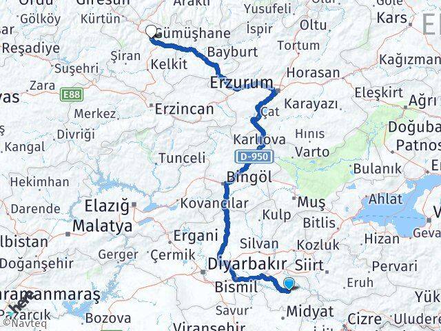 Batman Hasankeyf Gümüşhane Arası Kaç Km - Yol Haritası