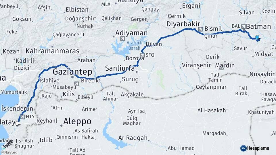 Batman Hasankeyf Hatay Arası Kaç Km - Yol Haritası