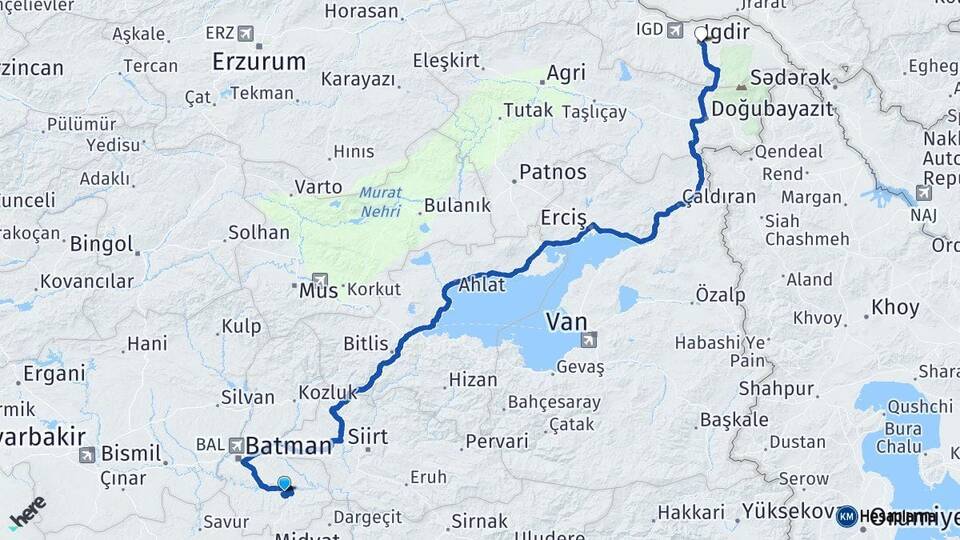 Batman Hasankeyf Iğdır Arası Kaç Km - Yol Haritası