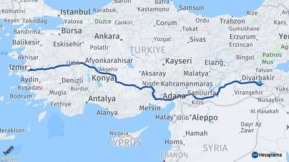 Batman Hasankeyf İzmir Arası Kaç Km - Yol Haritası