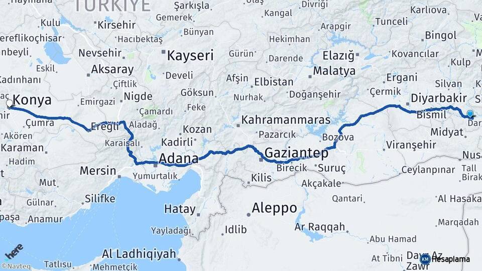 Batman Hasankeyf Konya Arası Kaç Km - Yol Haritası