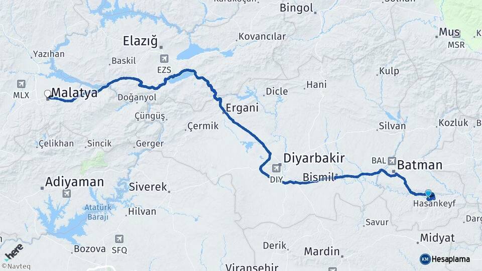 Batman Hasankeyf Malatya Arası Kaç Km - Yol Haritası