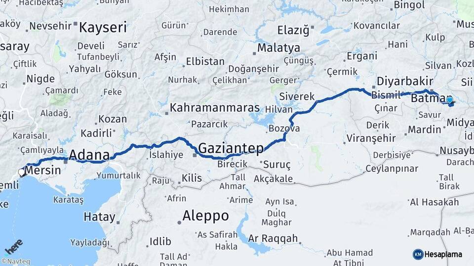 Batman Hasankeyf Mersin Arası Kaç Km - Yol Haritası