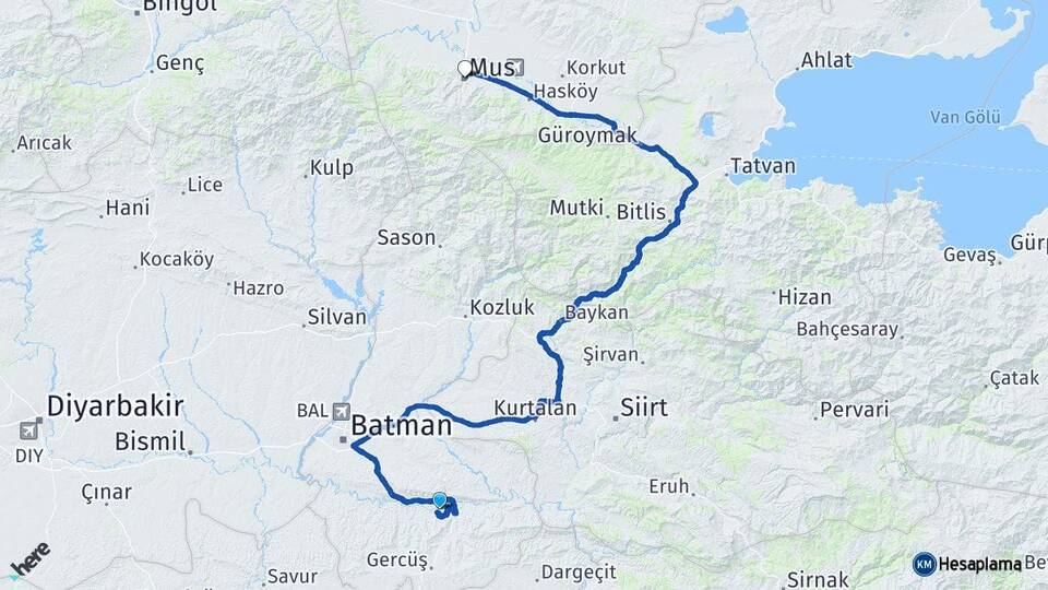 Batman Hasankeyf Muş Arası Kaç Km - Yol Haritası