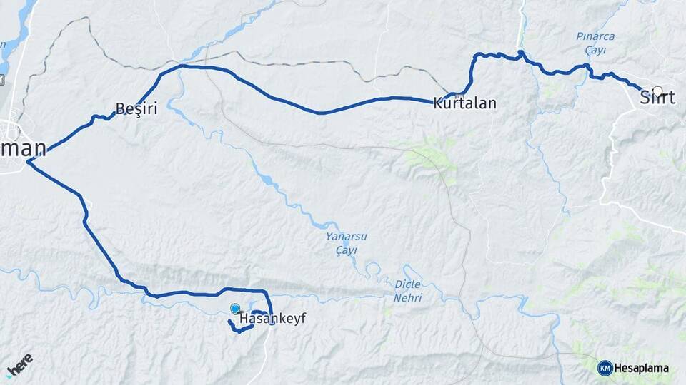 Batman Hasankeyf Siirt Arası Kaç Km - Yol Haritası